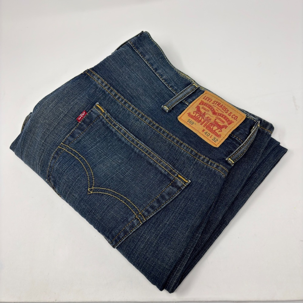 Levi's 569 Loose Straight Jeans Men's 40x32 Blue Denim Relaxed Fit (Fits 40x31)